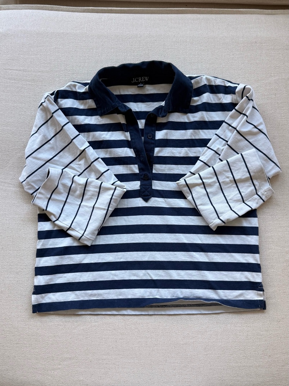 J. Crew Kids Navy & White Striped Rugby Polo